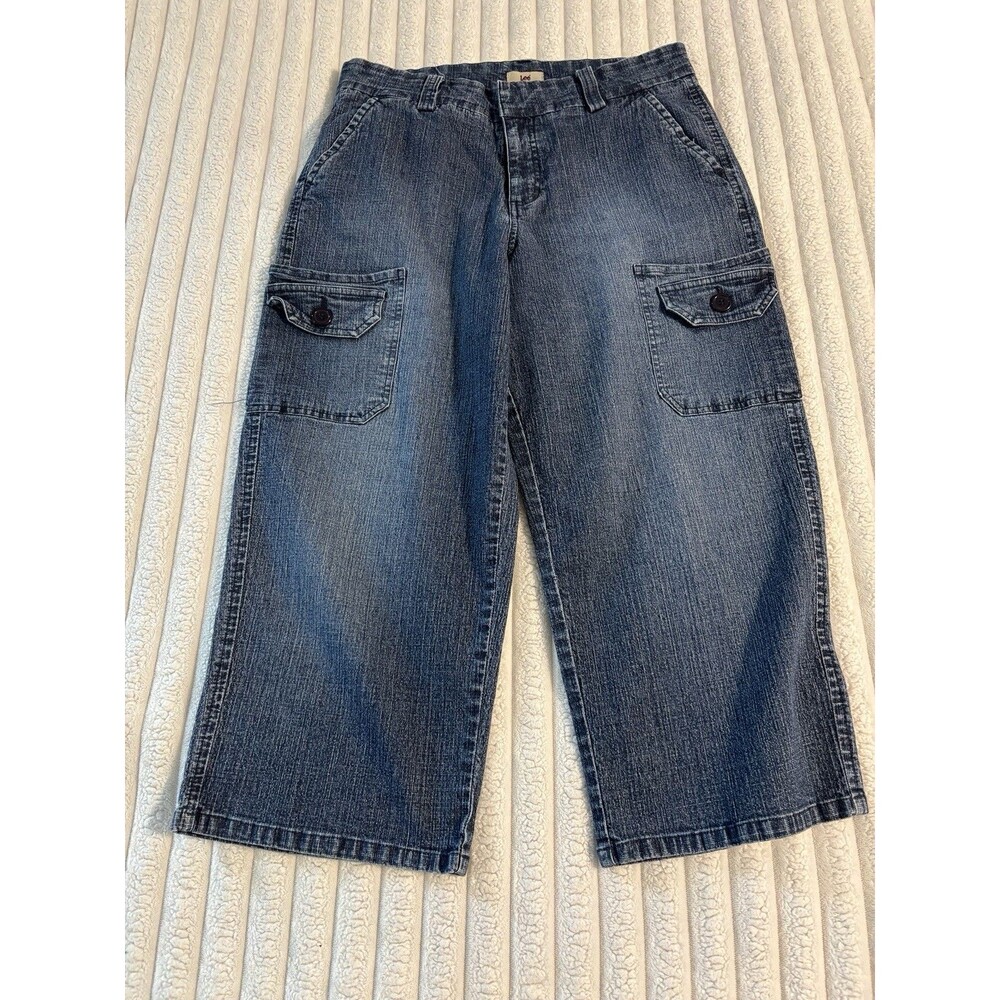 Vintage Y2K Lee Jeans Womens 14M XL Wide Leg Stretch Cargo Capris